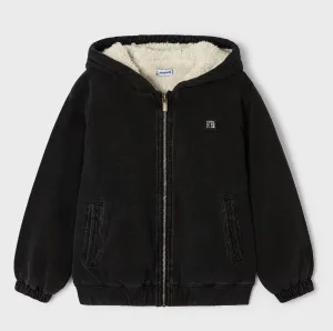 4432 Mayoral Mini Boys Sherpa Lined Zippered Denim Hoodie - Black