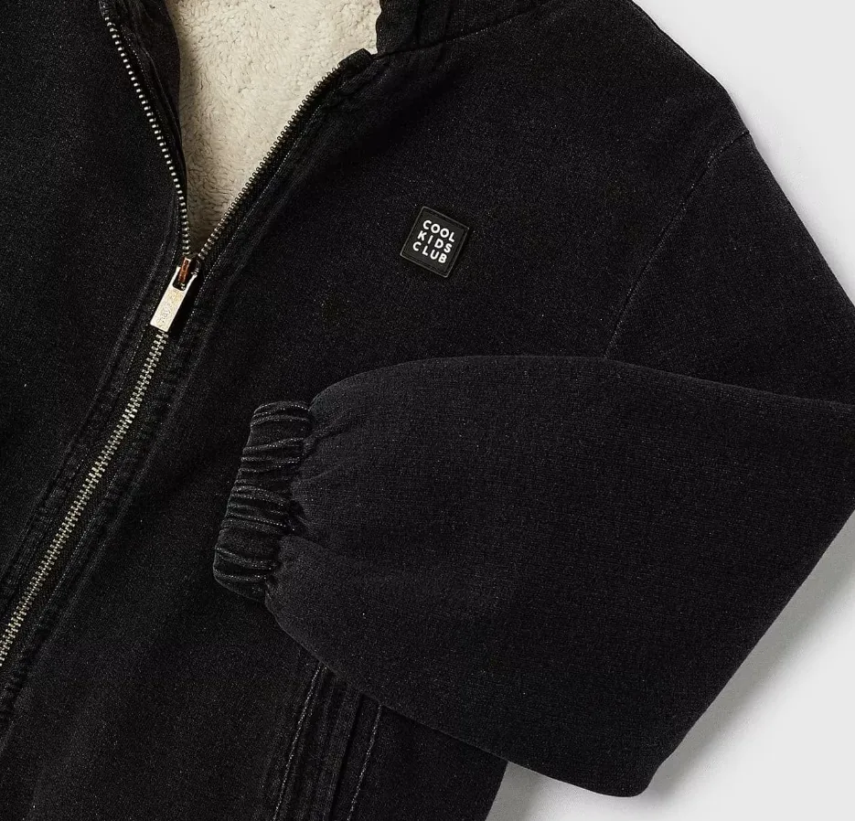 4432 Mayoral Mini Boys Sherpa Lined Zippered Denim Hoodie - Black