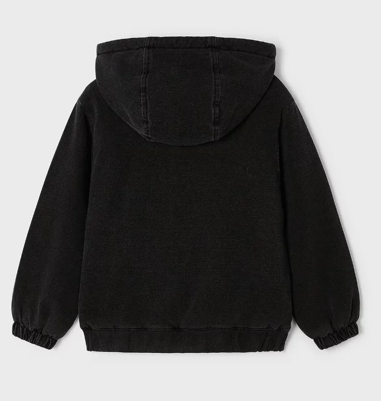 4432 Mayoral Mini Boys Sherpa Lined Zippered Denim Hoodie - Black