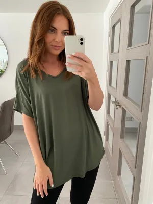 Basic V Neck T Shirt  - Khaki
