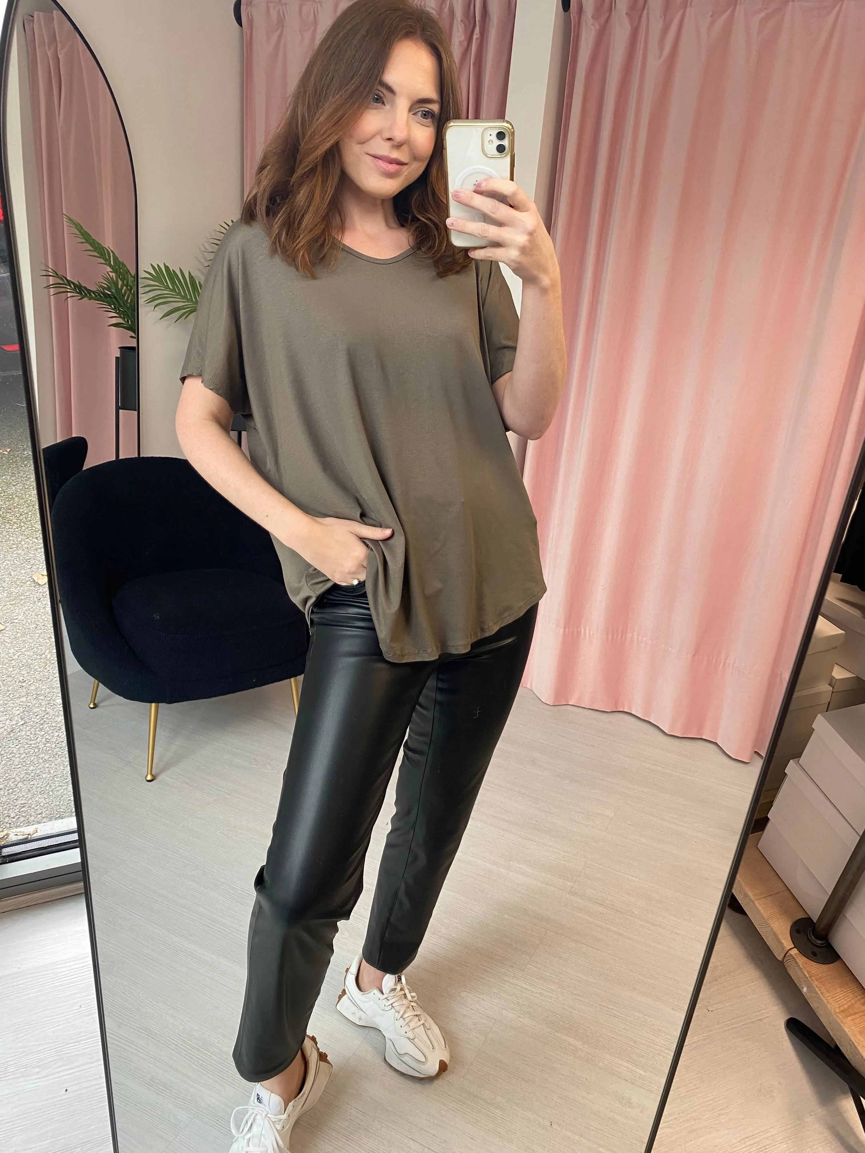 Basic V Neck T Shirt  - Taupe