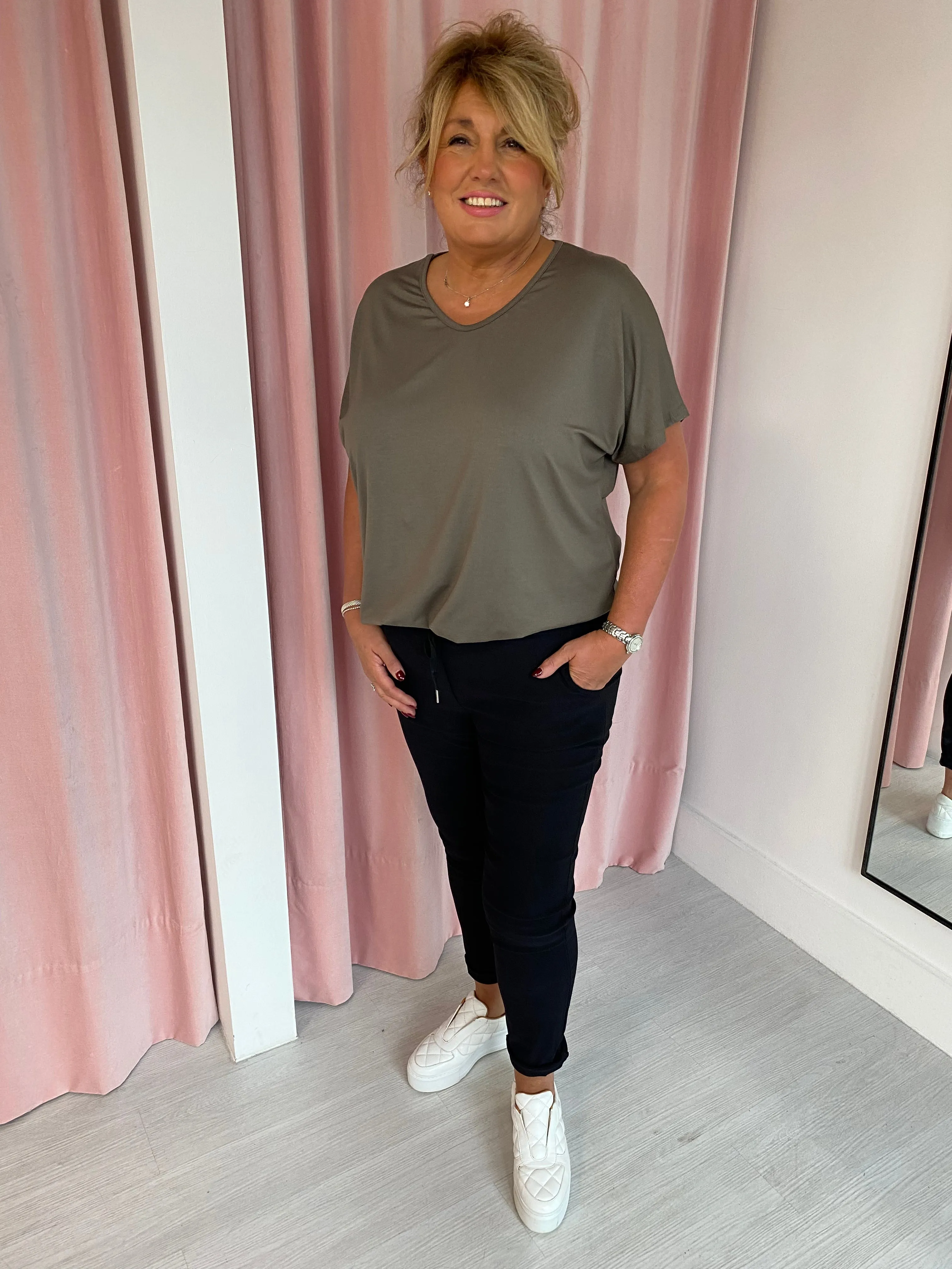 Basic V Neck T Shirt  - Taupe