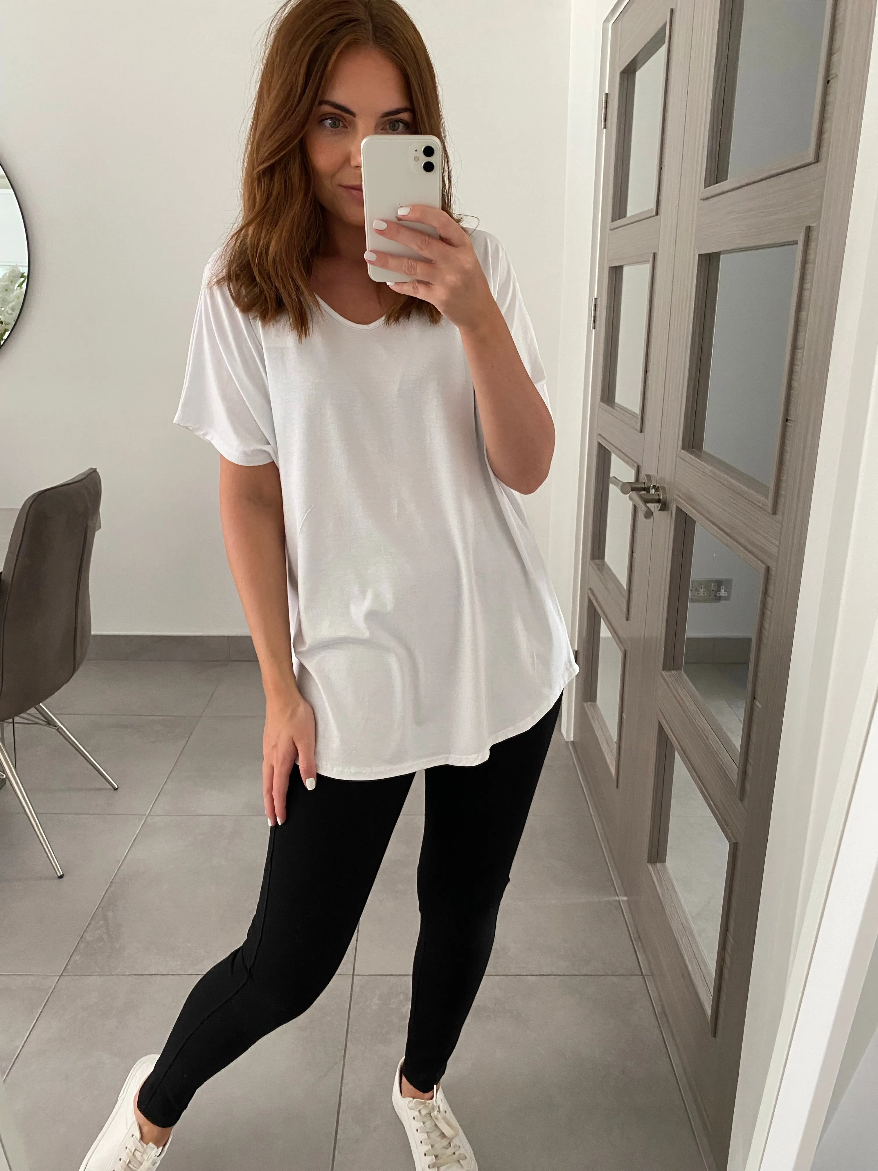 Basic V Neck T Shirt  - White