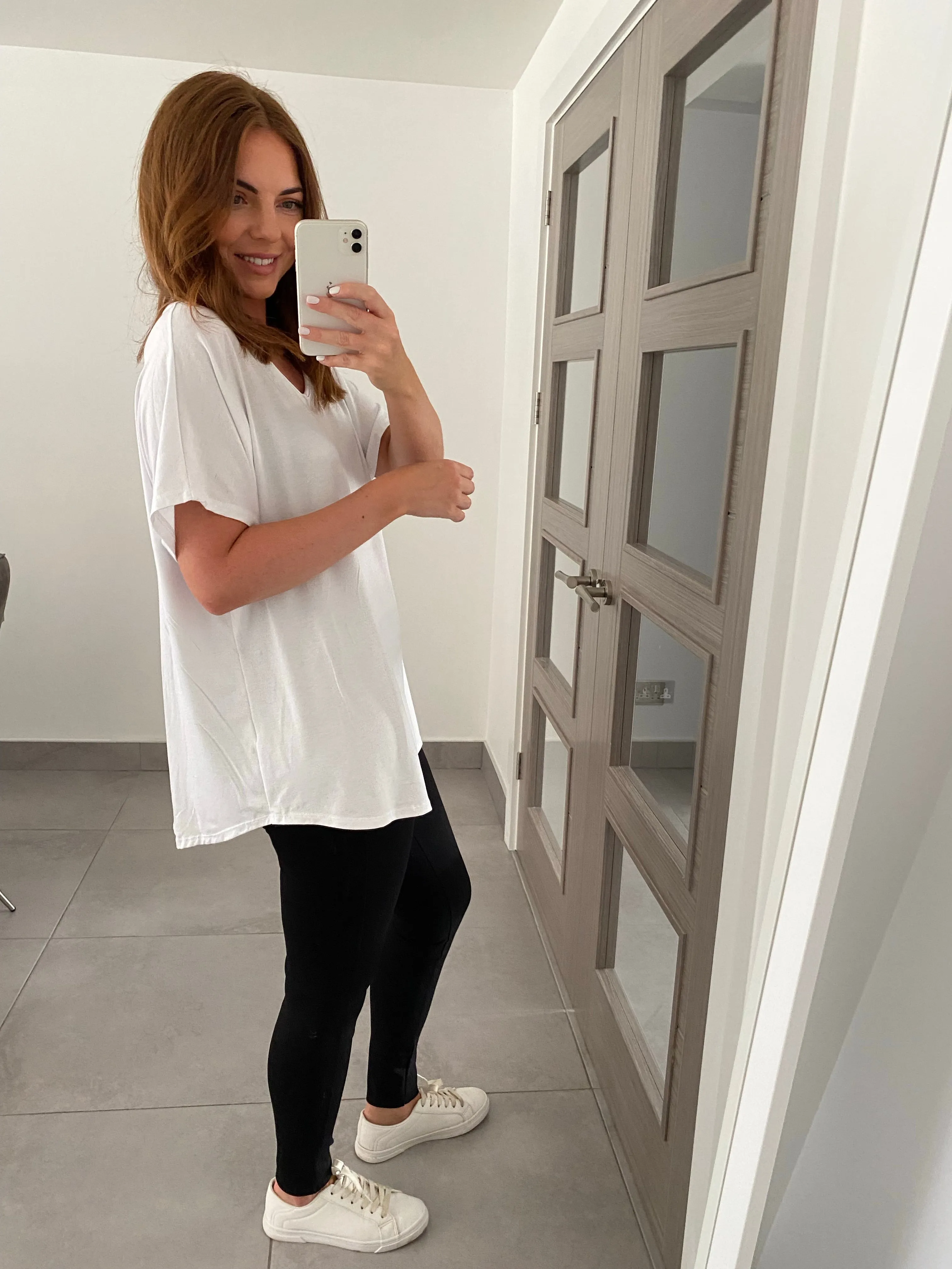 Basic V Neck T Shirt  - White