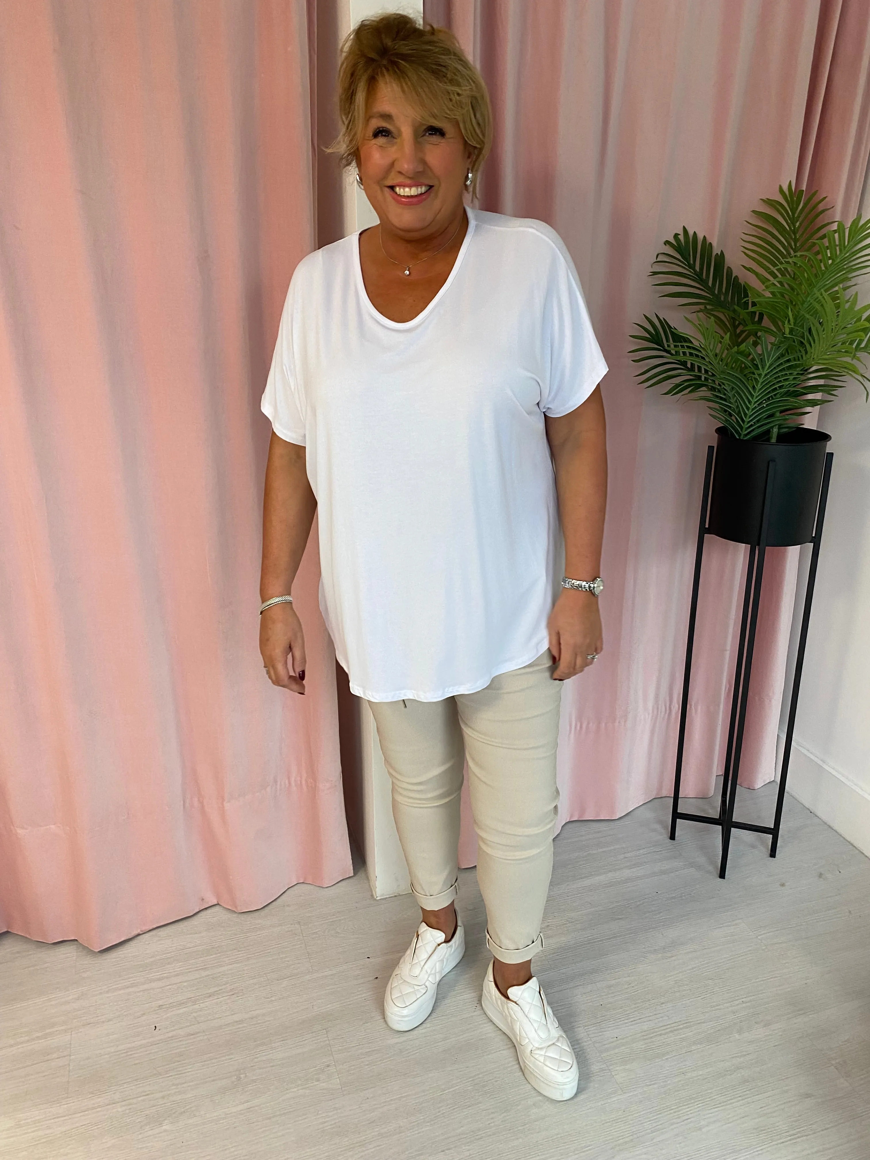 Basic V Neck T Shirt  - White