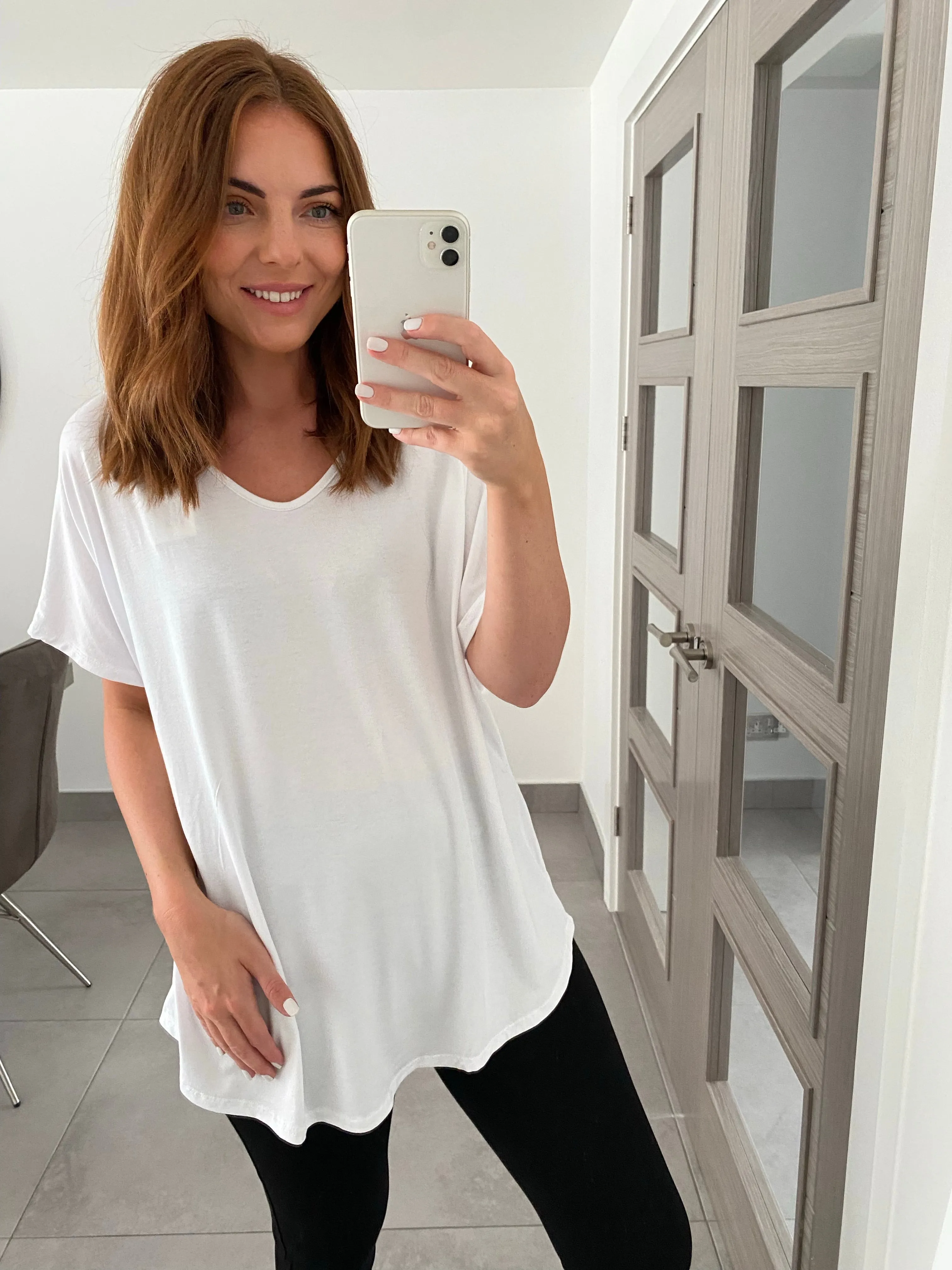 Basic V Neck T Shirt  - White