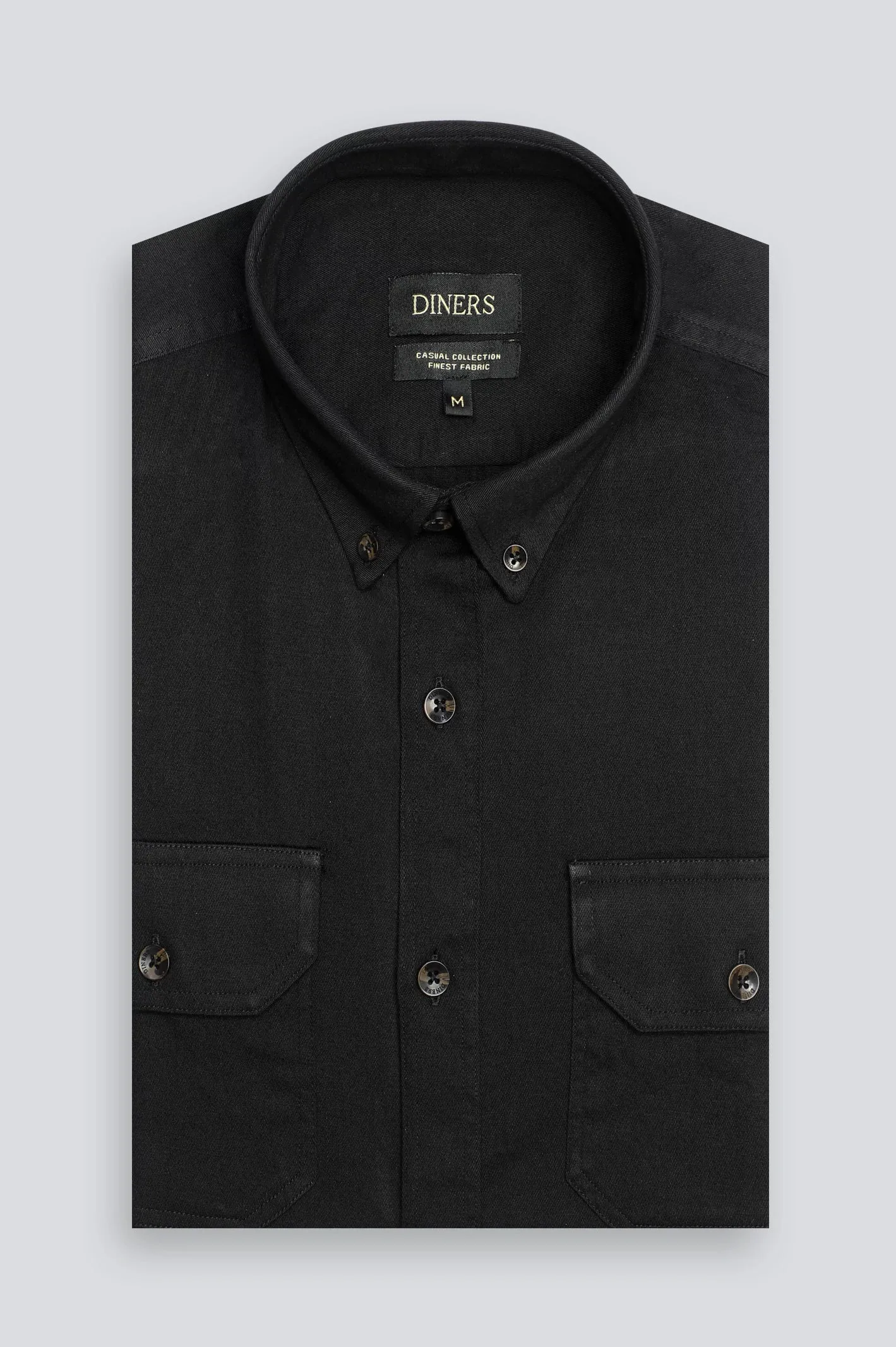 Black Twill Textured Casual Shirt