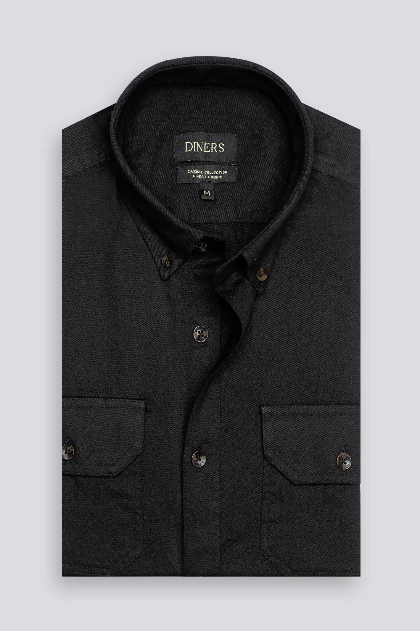 Black Twill Textured Casual Shirt