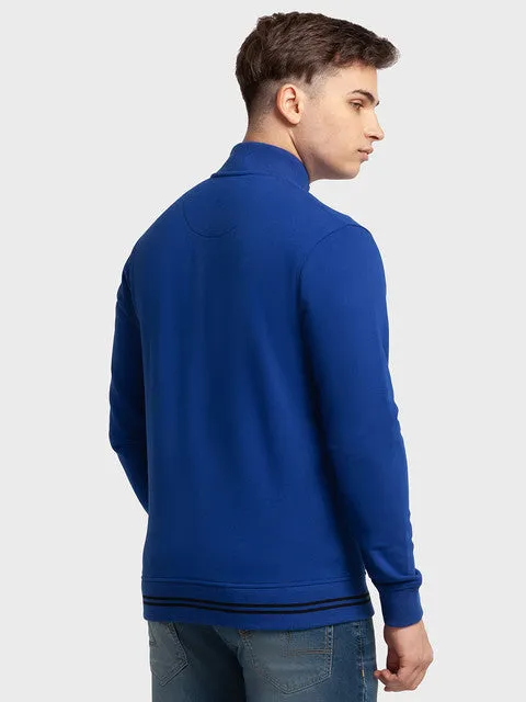 Colorplus Men Blue Solid Tailored Fit Cotton Blend Sweatshirt