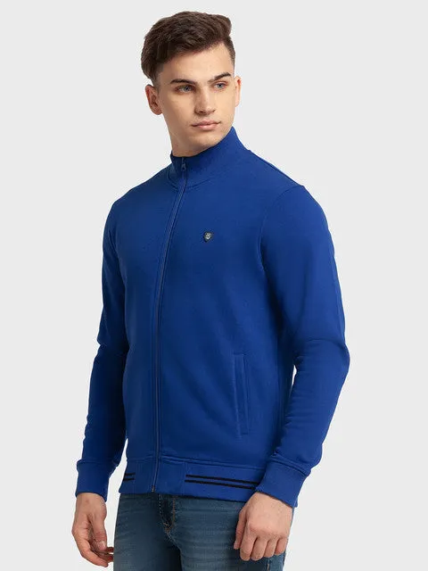 Colorplus Men Blue Solid Tailored Fit Cotton Blend Sweatshirt