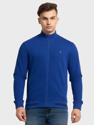Colorplus Men Blue Solid Tailored Fit Cotton Blend Sweatshirt