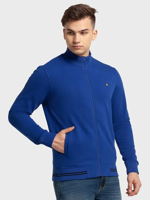 Colorplus Men Blue Solid Tailored Fit Cotton Blend Sweatshirt