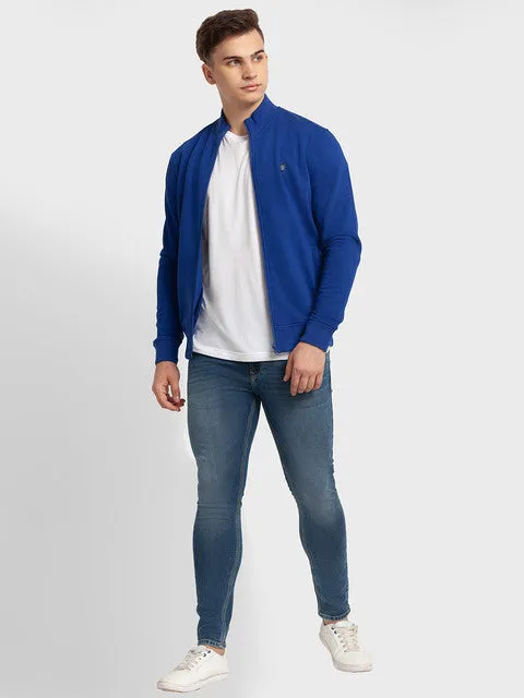 Colorplus Men Blue Solid Tailored Fit Cotton Blend Sweatshirt
