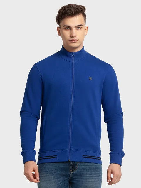 Colorplus Men Blue Solid Tailored Fit Cotton Blend Sweatshirt