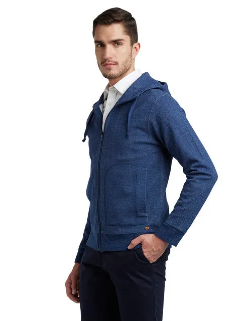Colorplus Men Blue Solid Tailored Fit Cotton Sweat shirt