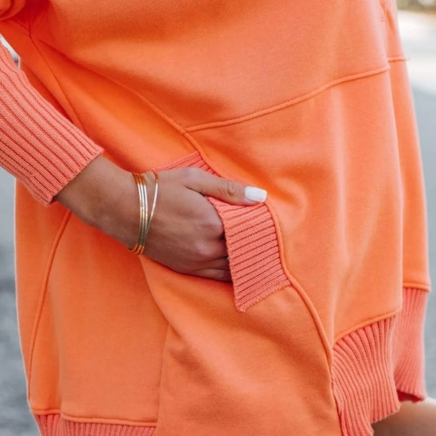 DGHM-JLMY Women Casual Button V Neck Hoodies Loose Thread Hem Hoodie Oversized Pullover Sweatshirt Hooded Tops with Pockets