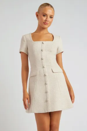 EDENI SHORT SLEEVE TWEED MINI DRESS - Beige