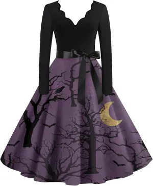 Halloween Dresses for Women V Neck Long Sleeve Fall Costumes 1950s Wrap Plus Size Dresses