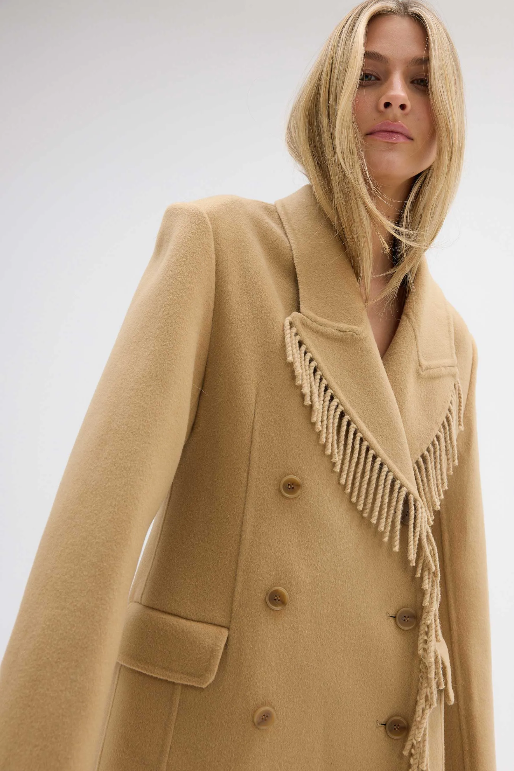 Kate Fringe Wool Coat - Walnut