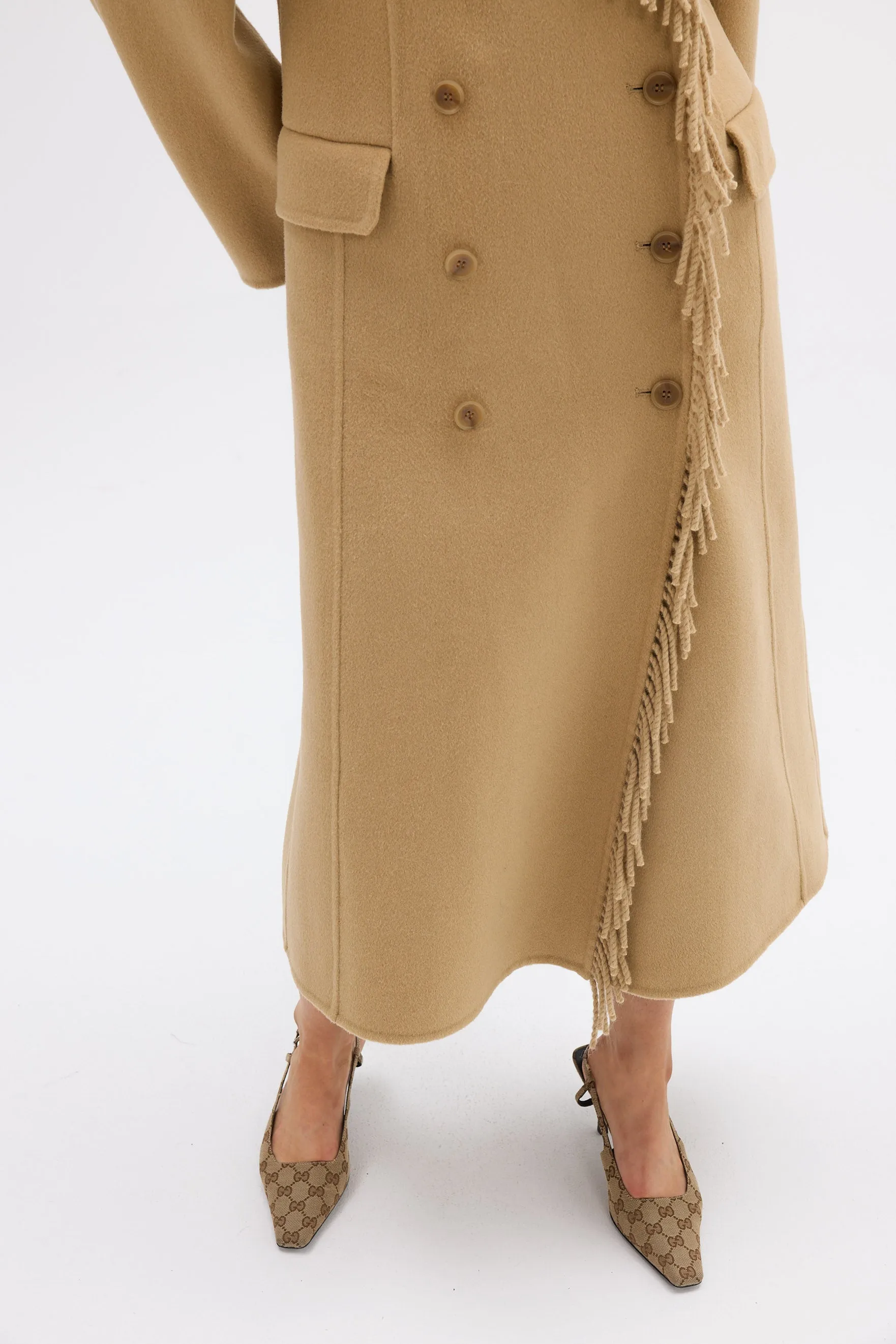 Kate Fringe Wool Coat - Walnut