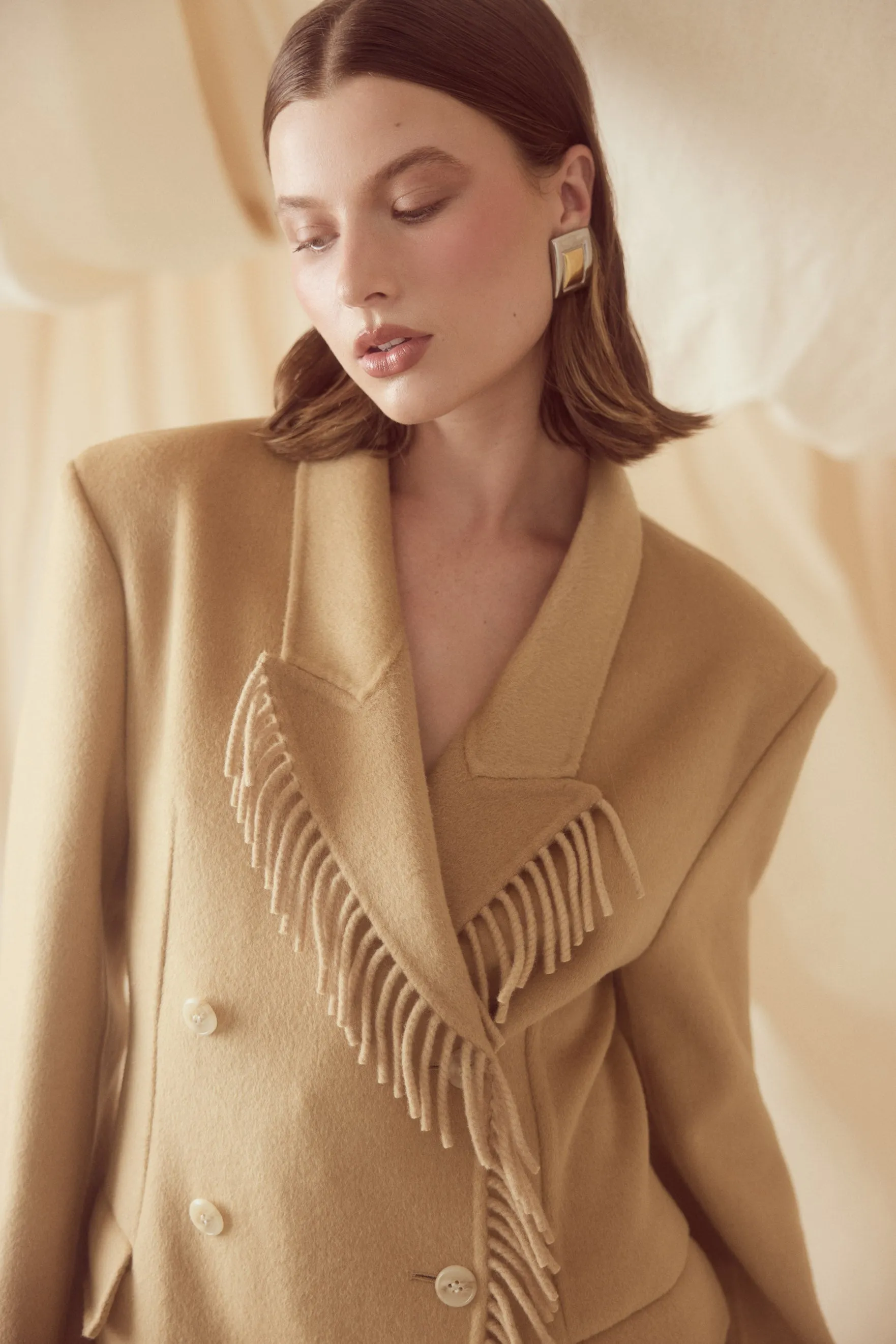 Kate Fringe Wool Coat - Walnut