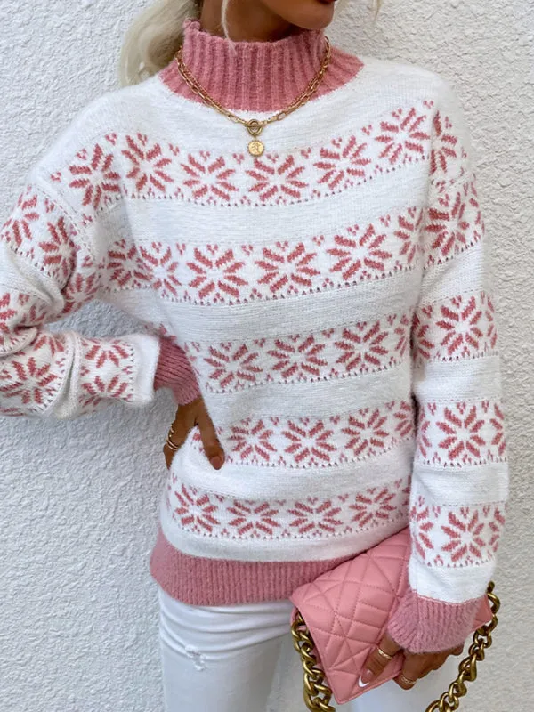 Knitted Half Turtleneck Christmas Snowflake Sweater