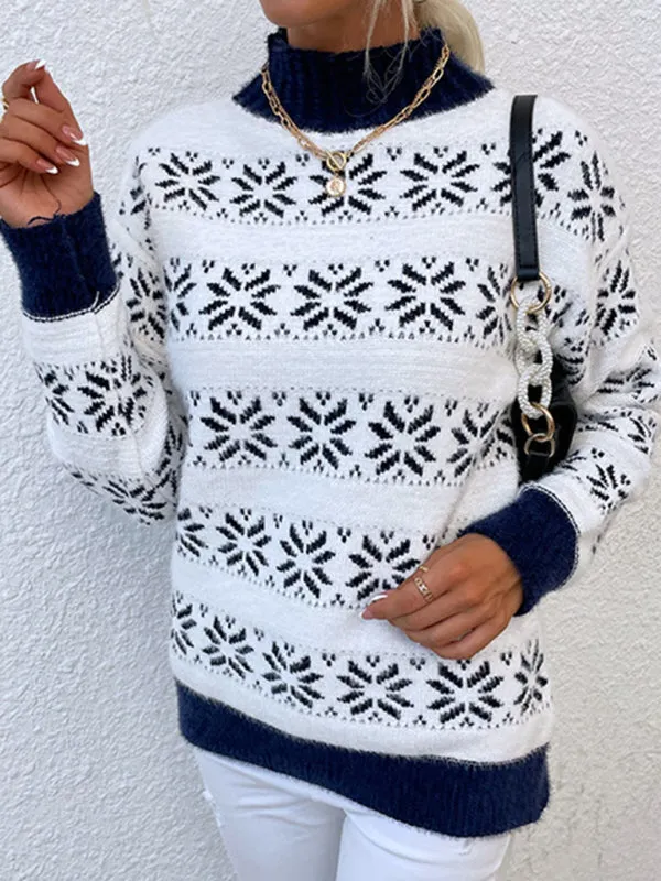 Knitted Half Turtleneck Christmas Snowflake Sweater