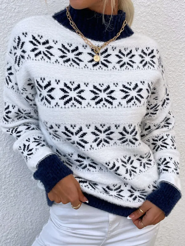Knitted Half Turtleneck Christmas Snowflake Sweater