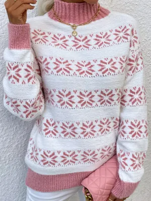 Knitted Half Turtleneck Christmas Snowflake Sweater