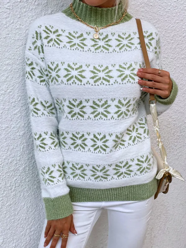 Knitted Half Turtleneck Christmas Snowflake Sweater