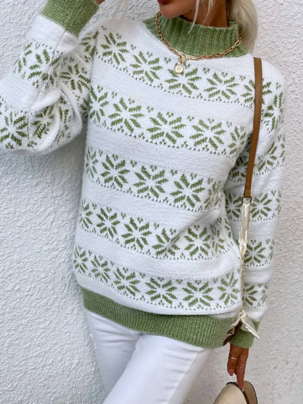 Knitted Half Turtleneck Christmas Snowflake Sweater