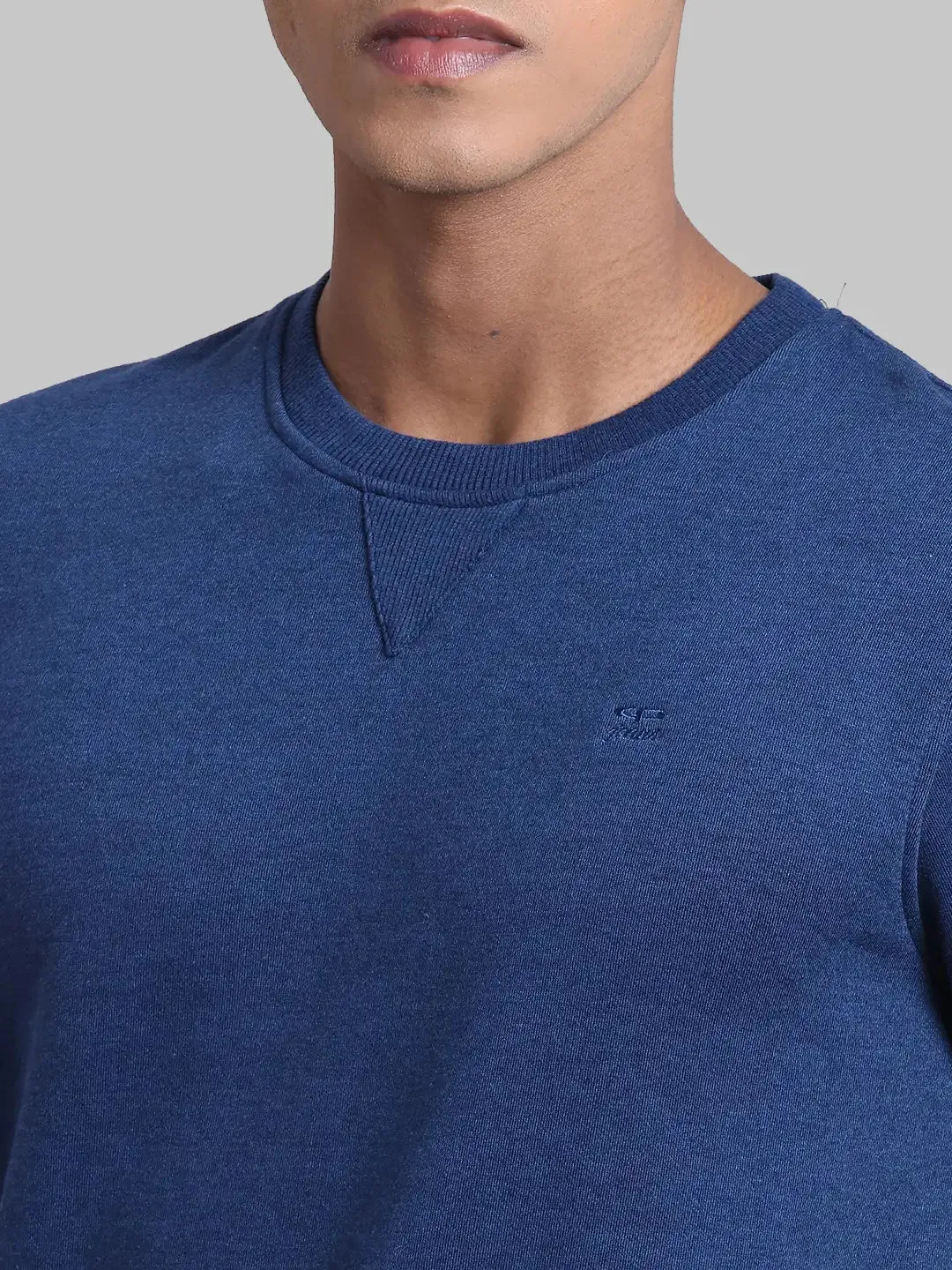 Men Blue Tailored Fit Melange Cotton Full Sleeve Round Collar Sweatshirts