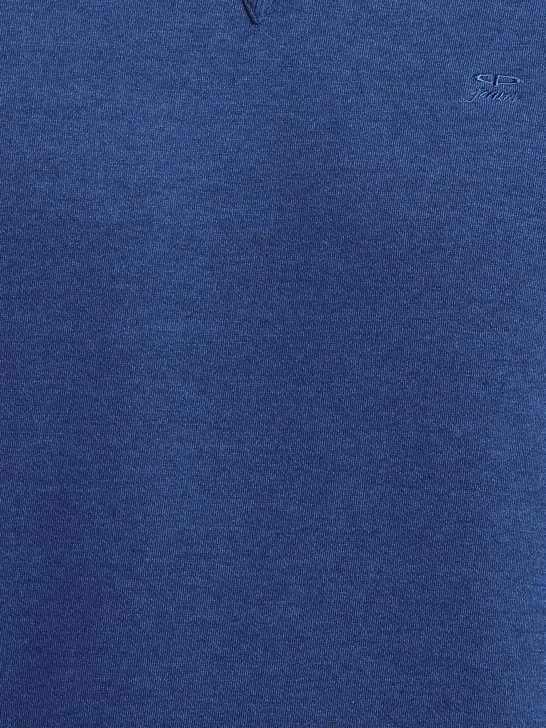 Men Blue Tailored Fit Melange Cotton Full Sleeve Round Collar Sweatshirts