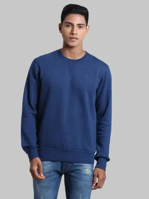 Men Blue Tailored Fit Melange Cotton Full Sleeve Round Collar Sweatshirts