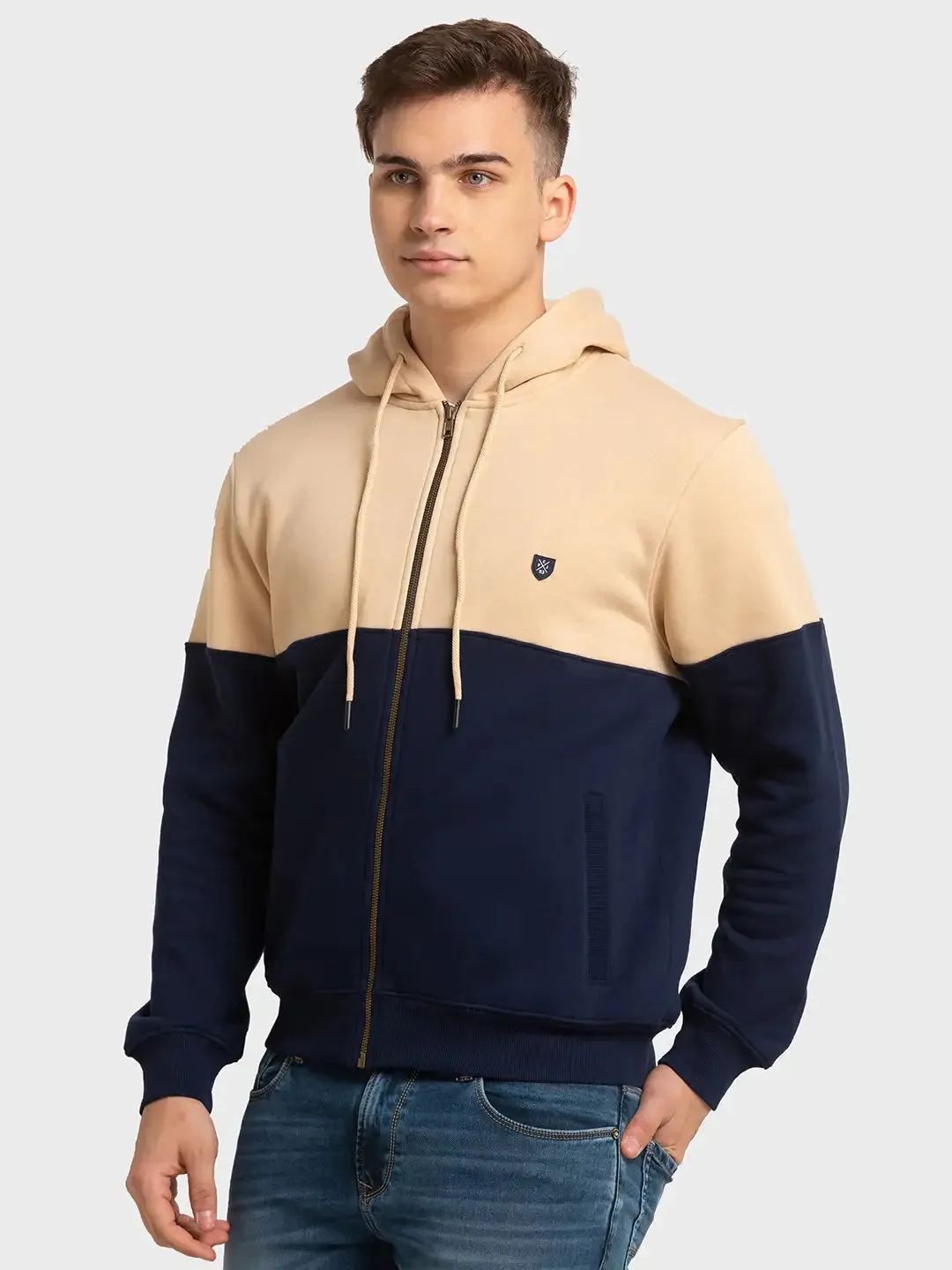 Men Fawn Tailored Fit Solid Cotton Polyester Blend Full Sleeve Henley Neck Collar Sweatshirts