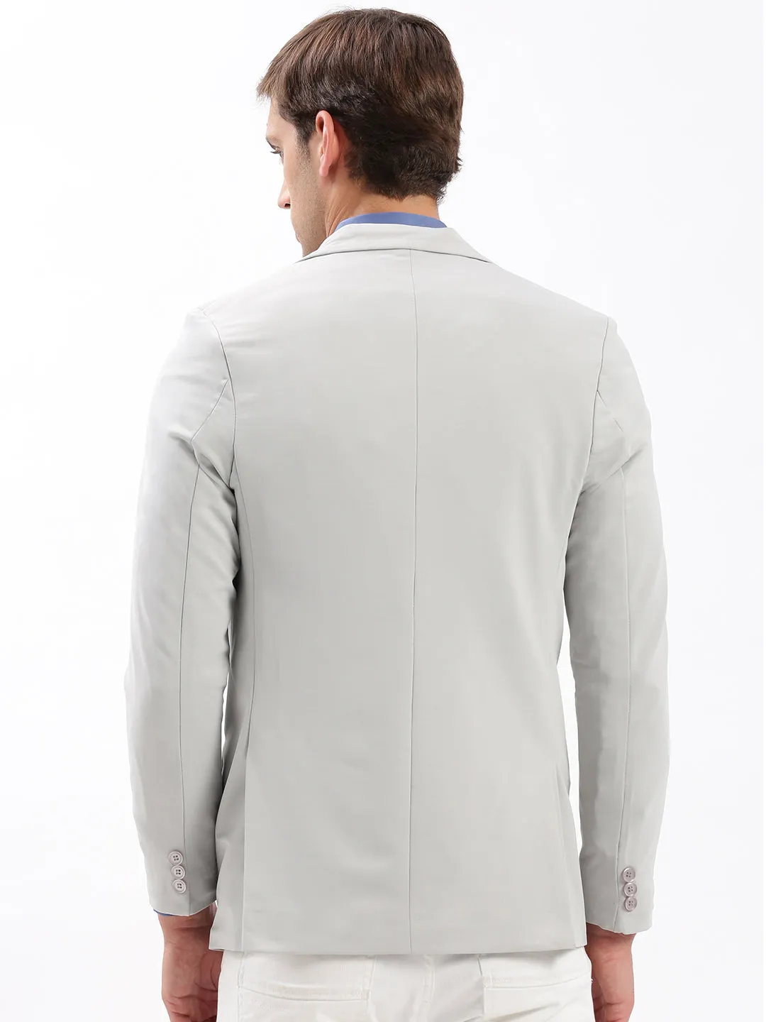 Men Grey Slim Fit Notched Lapel Single-Breasted Classic Blazer