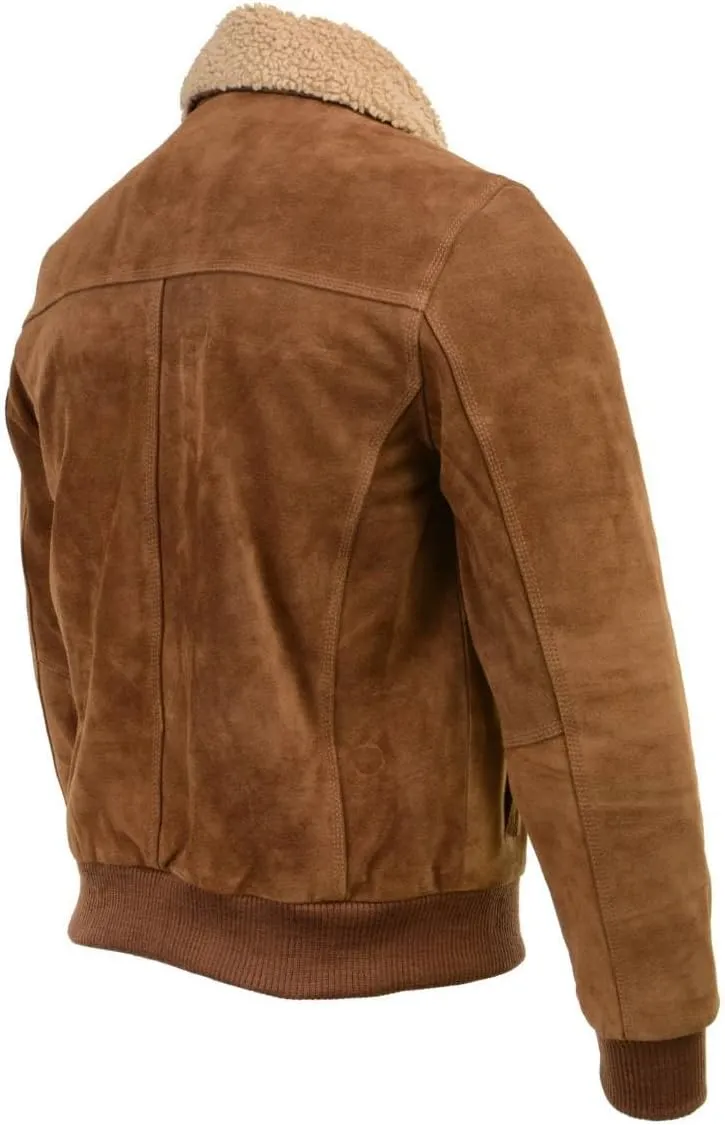 Milwaukee Leather Vintage SFM1818 Men's Classic Beige Suede Leather Fashion Coat Jacket w/Front Zipper Closure