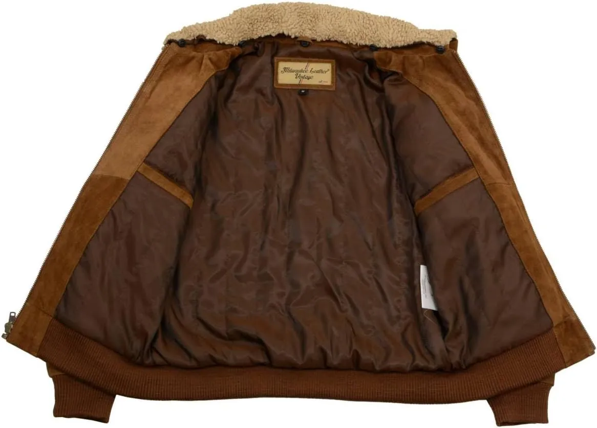 Milwaukee Leather Vintage SFM1818 Men's Classic Beige Suede Leather Fashion Coat Jacket w/Front Zipper Closure