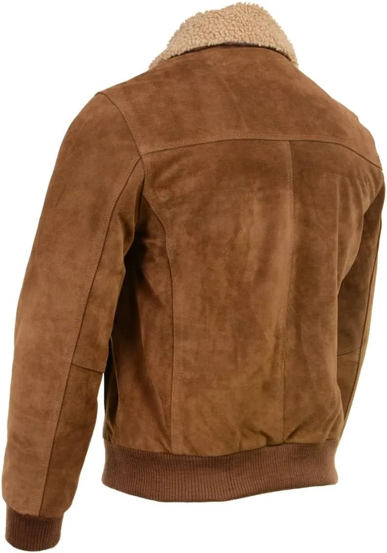Milwaukee Leather Vintage SFM1818 Men's Classic Beige Suede Leather Fashion Coat Jacket w/Front Zipper Closure