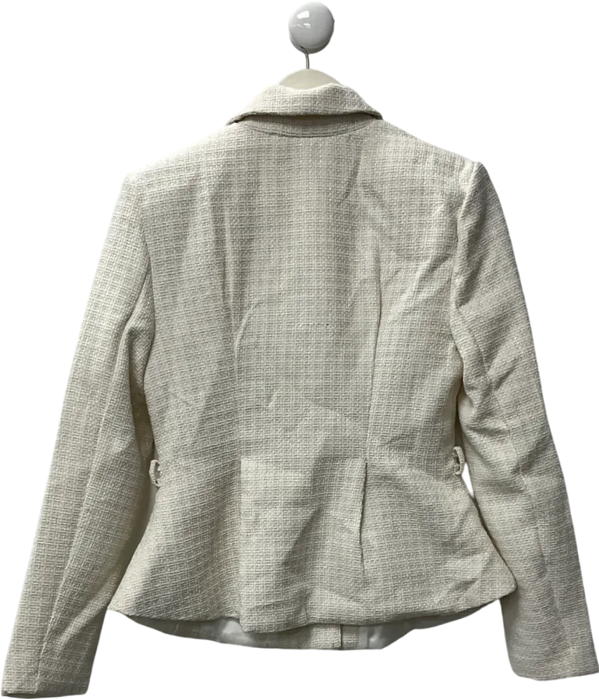 SHEIN White Raffina Women's Casual Tweed Blazer Jacket UK S