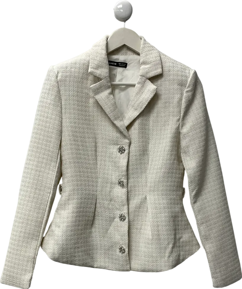SHEIN White Raffina Women's Casual Tweed Blazer Jacket UK S