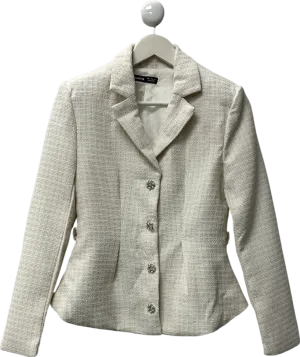 SHEIN White Raffina Women's Casual Tweed Blazer Jacket UK S