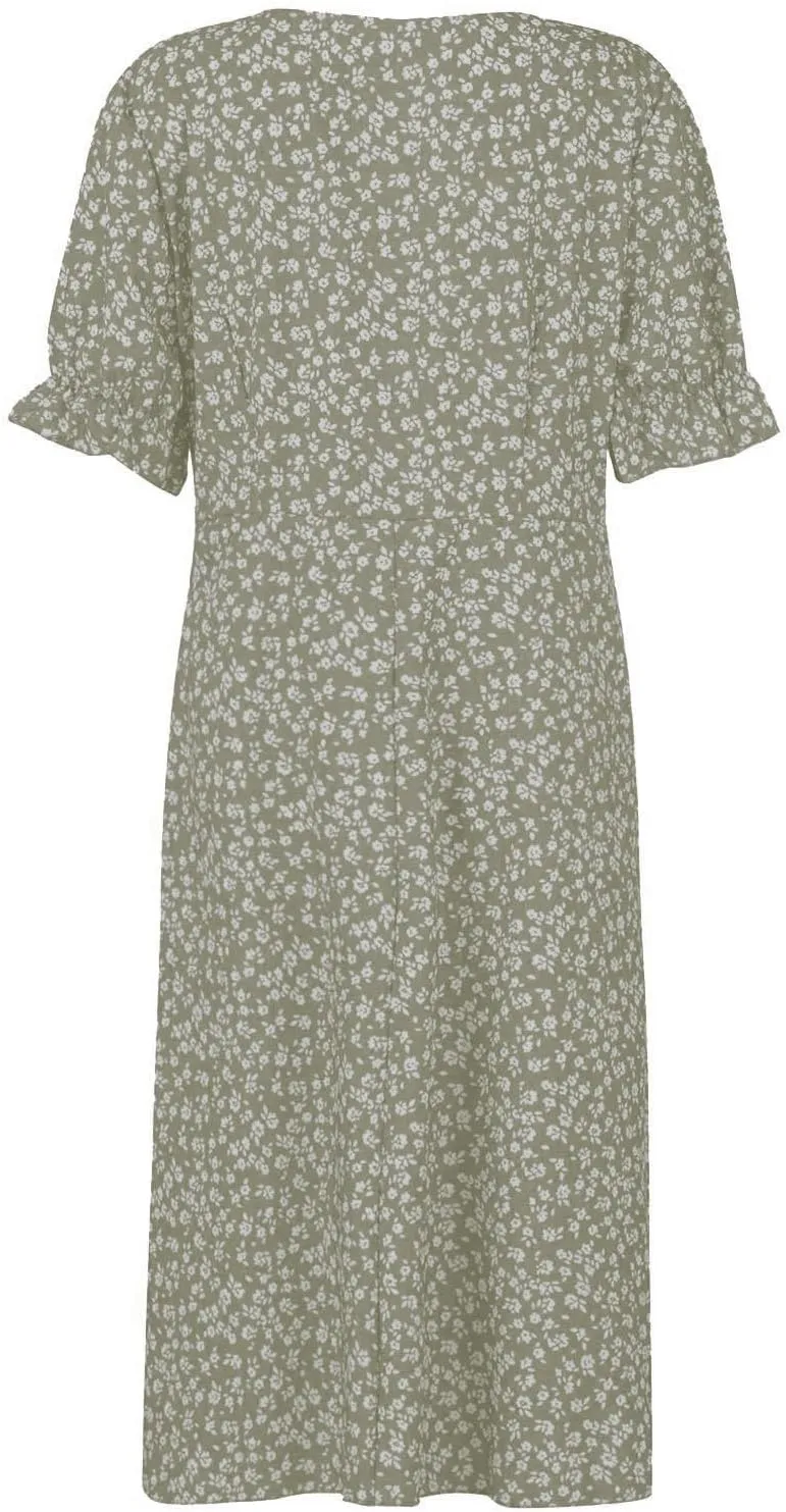 Summer Dresses for Women 2024 Casual V Neck A-line Boho Dress Ditsy Floral Flounce Sleeve Wrap Hem Dress